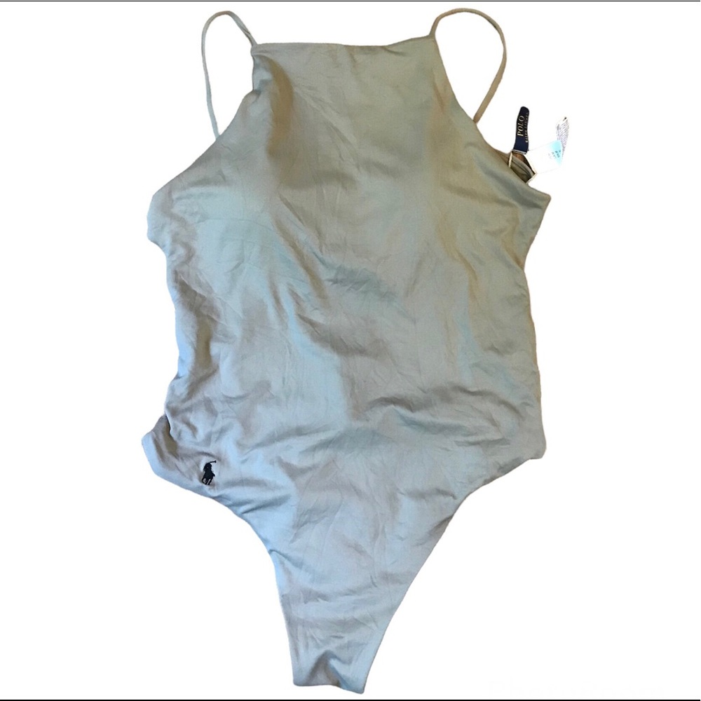 Polo Ralph Lauren one piece swim suit bathing size M Khaki NWT